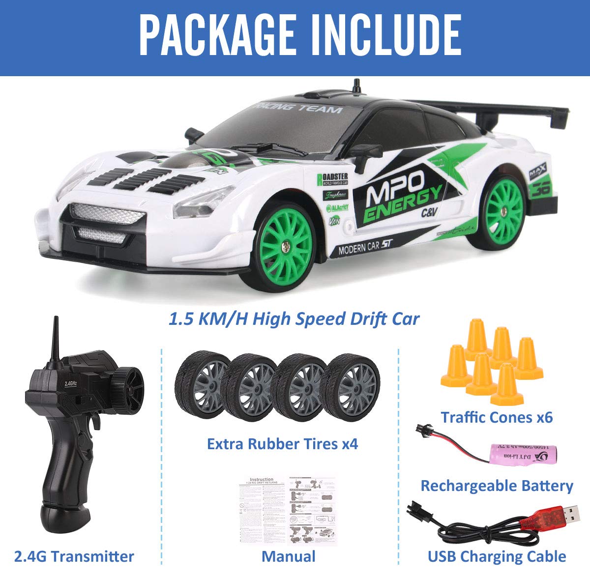 RC Drift Car | 1/24 2.4GHz 4WD Remote Control Sport Car Toy