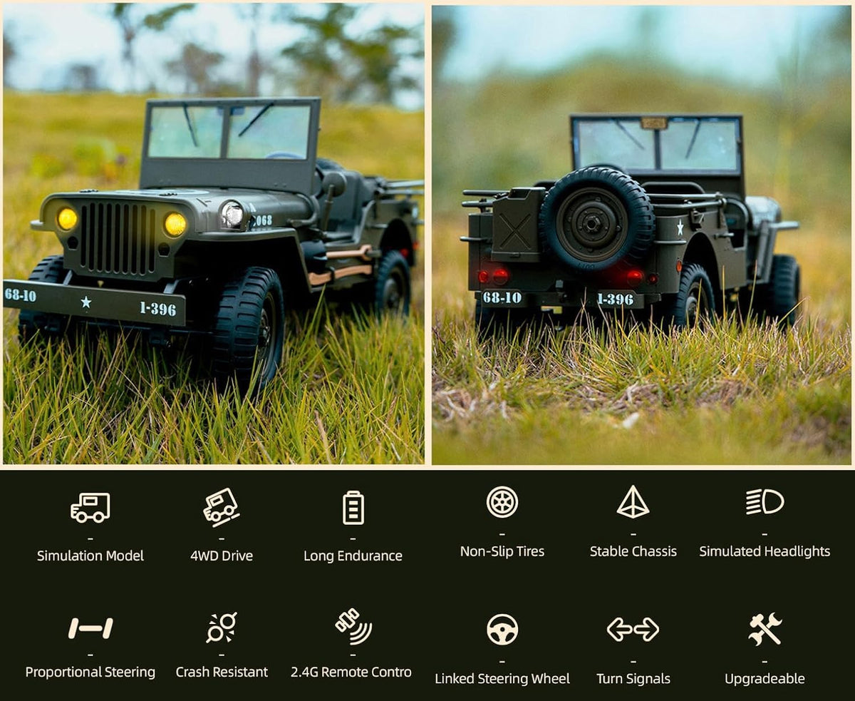 JJRC 4WD RC Military Jeep – 1:16 Scale Off-Road Army Vehicle