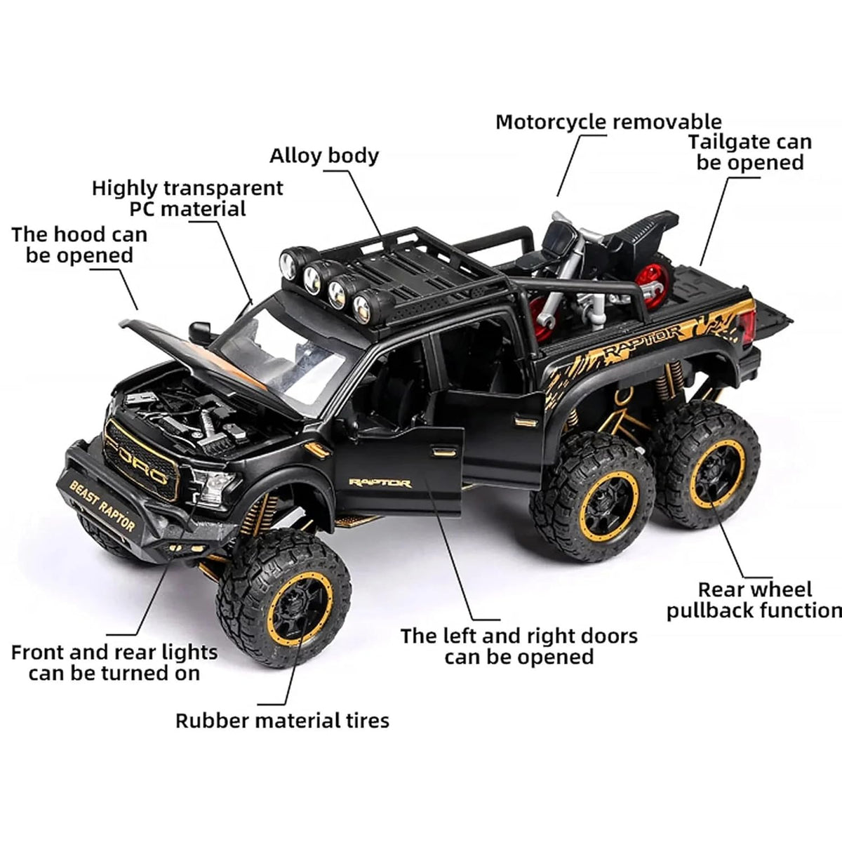 Ford F-150 Raptor 6x6 Pickup Truck 1:24 Diecast Scale Model