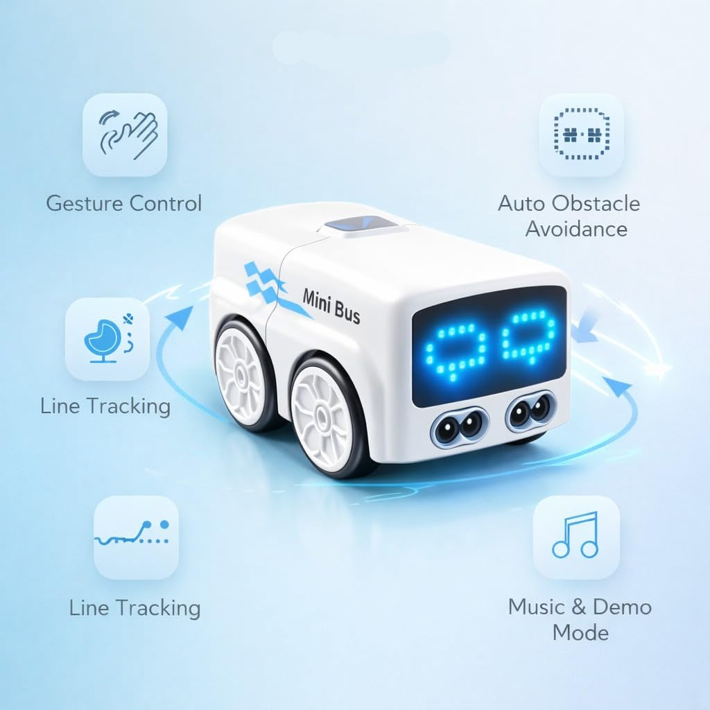 Magic Bus – Follow Line Car, Auto LED Expression Lights & 4 Play Modes