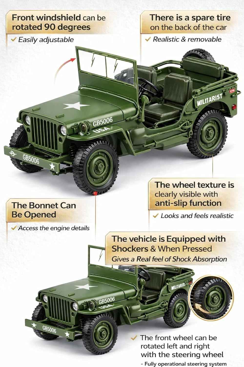 Military Jeep Tactical 1:18 Diecast Scale Model Car