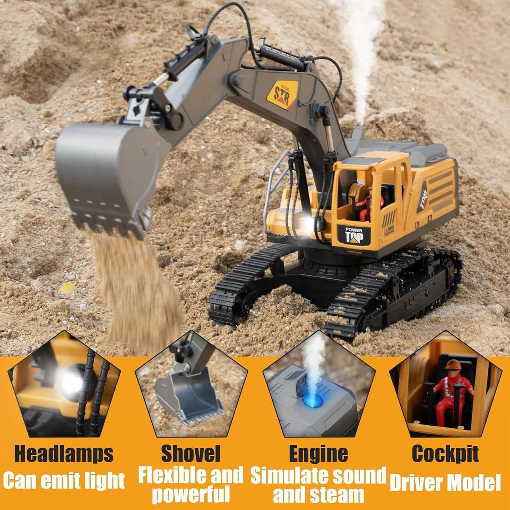 Metal JCB Excavator with 12-Channel Function, 2.4GHz Remote Control