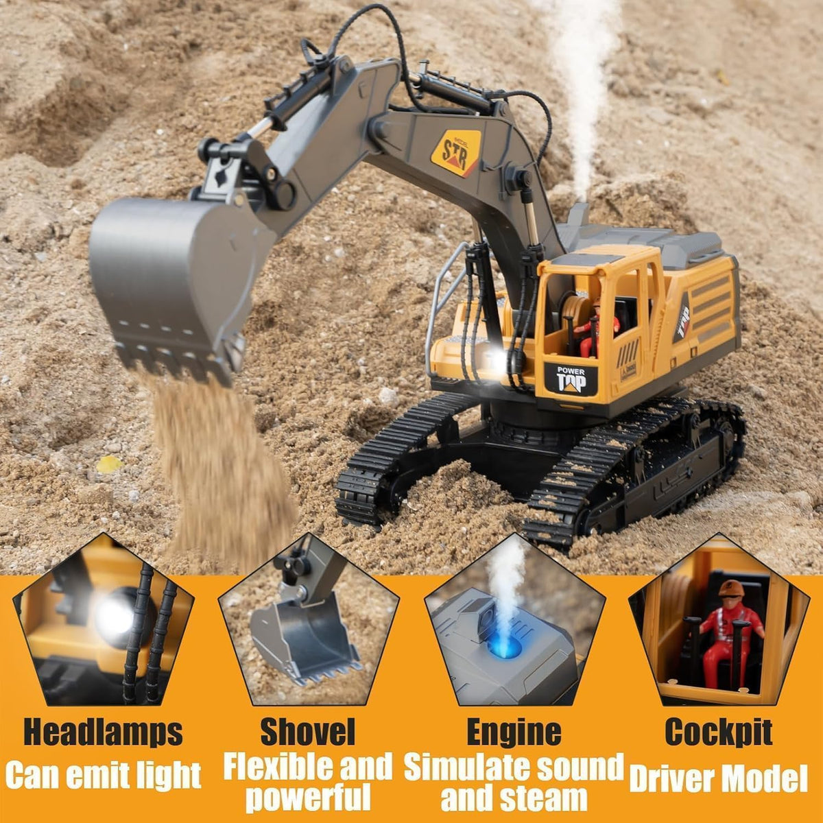Metal JCB Excavator with 12-Channel Function, 2.4GHz Remote Control