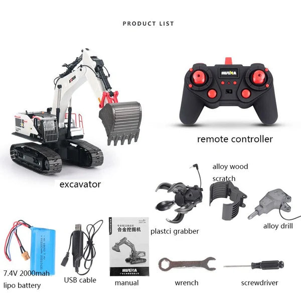 1594 – 1:14 Scale 22-Channel Alloy RC Excavator (Brushless Motor)