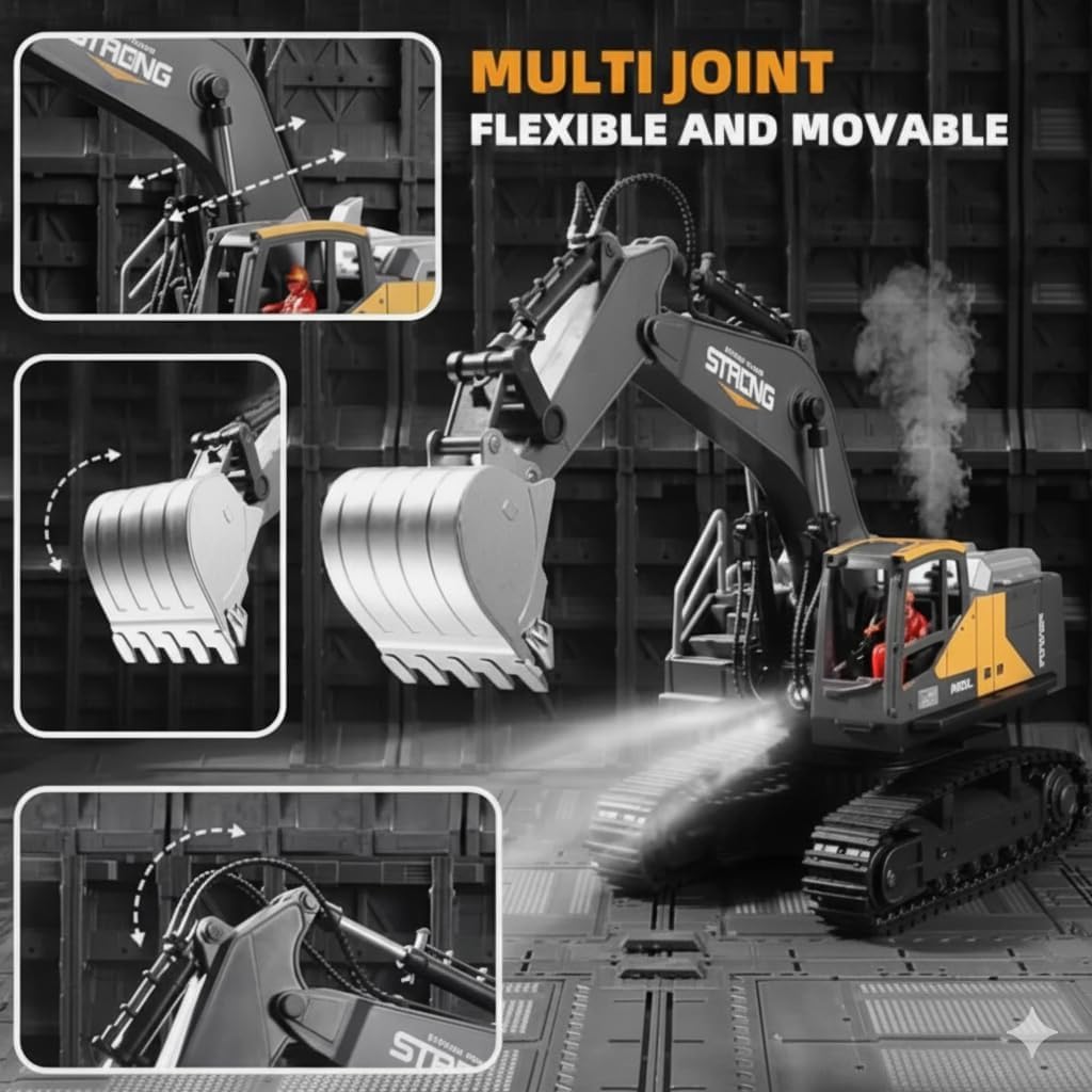 Metal JCB Excavator with 12-Channel Function, 2.4GHz Remote Control