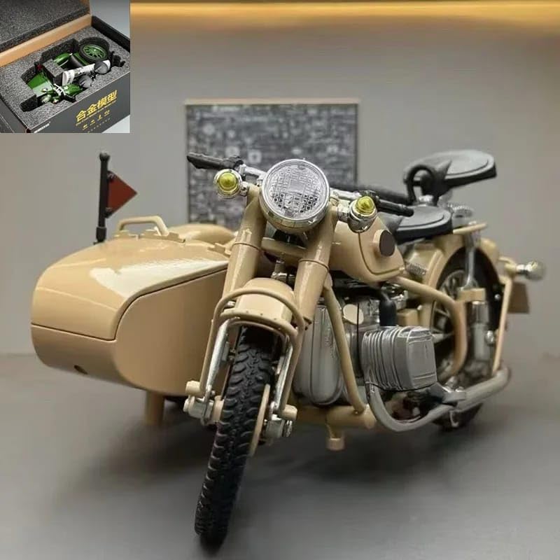 Vintage Military Sidecar Motorcycle 1:10 Diecast Metal Model – Classic Collectible Bike