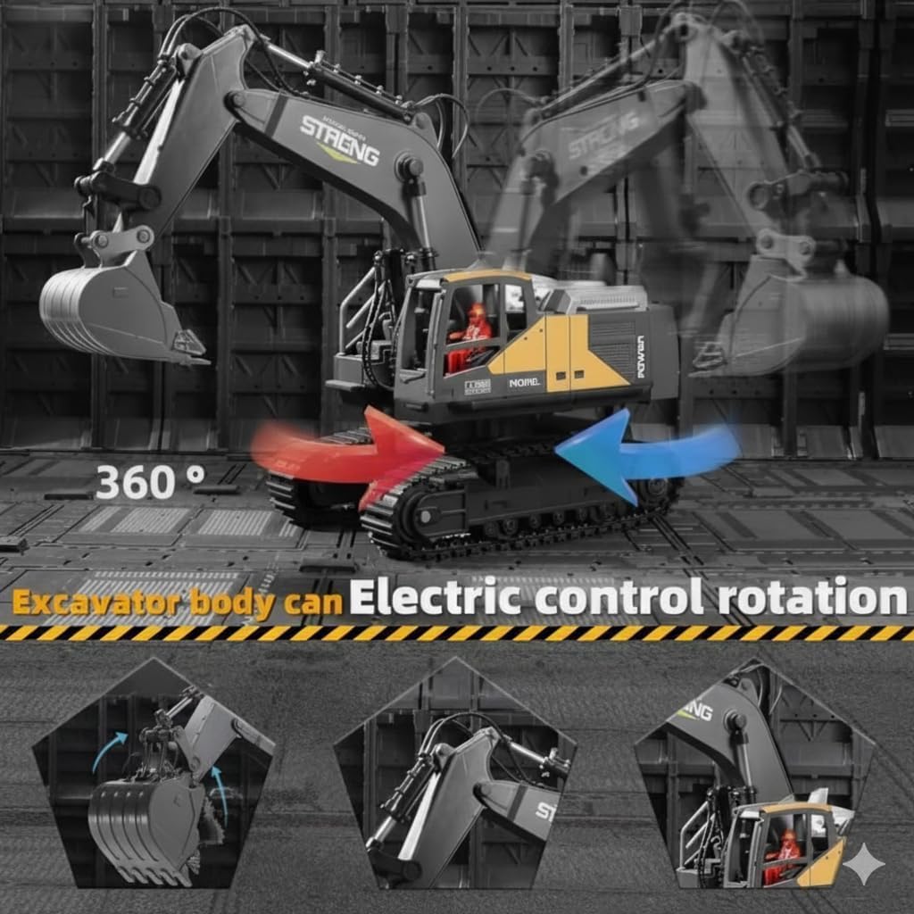 Metal JCB Excavator with 12-Channel Function, 2.4GHz Remote Control