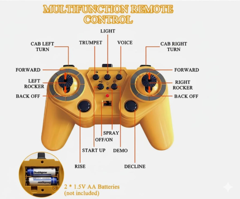 Metal JCB Excavator with 12-Channel Function, 2.4GHz Remote Control