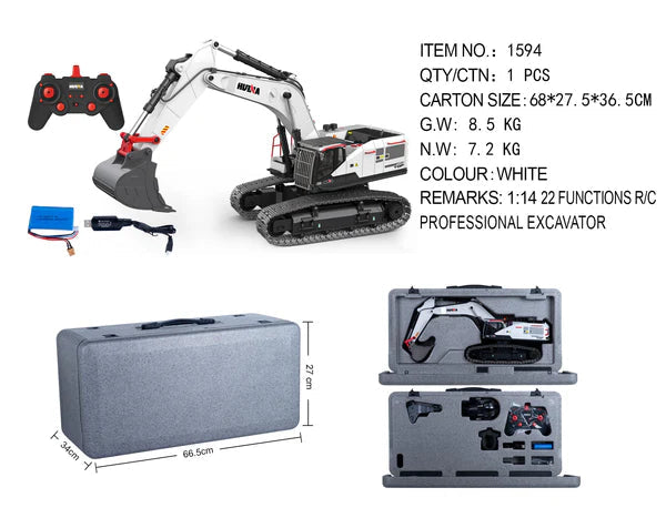 1594 – 1:14 Scale 22-Channel Alloy RC Excavator (Brushless Motor)