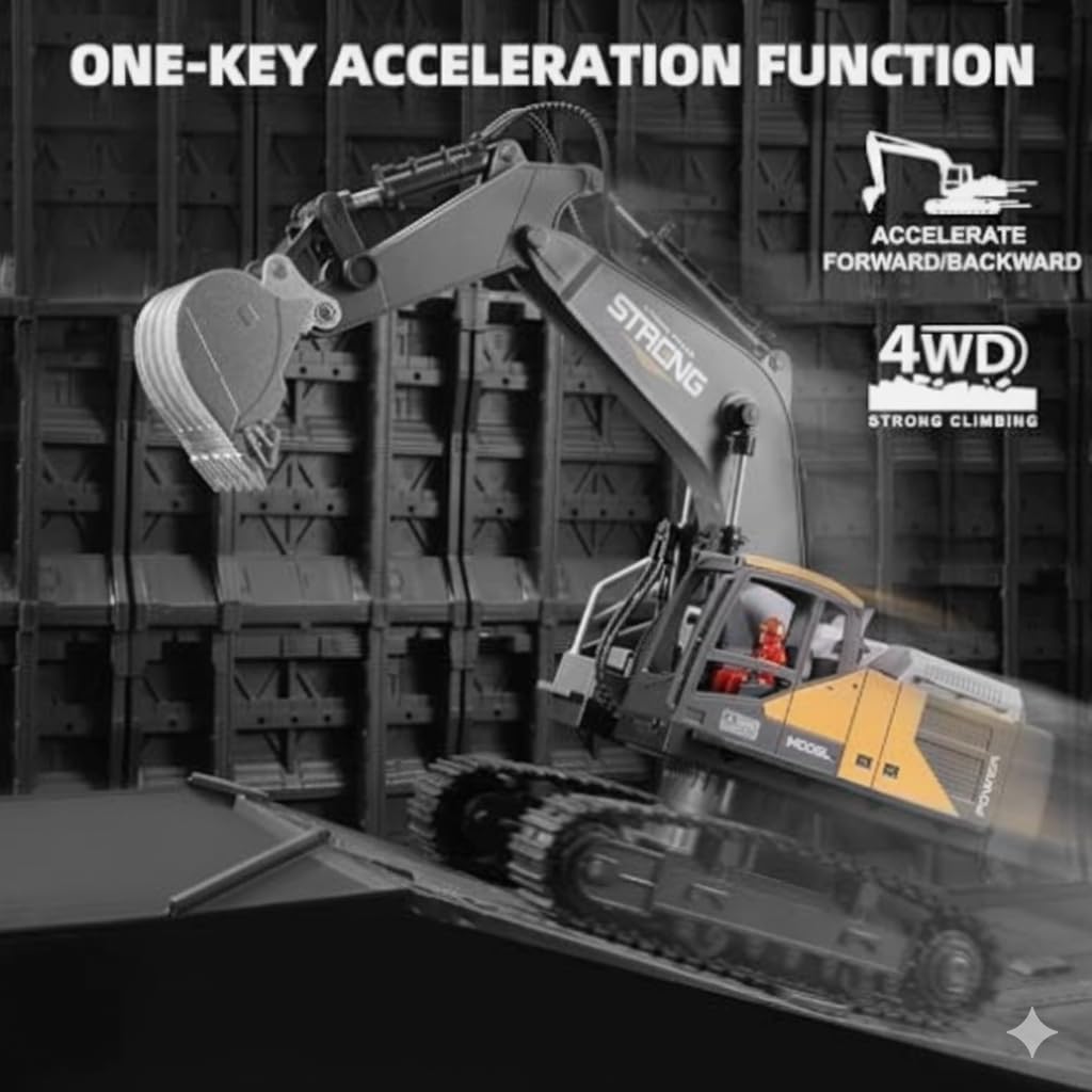 Metal JCB Excavator with 12-Channel Function, 2.4GHz Remote Control