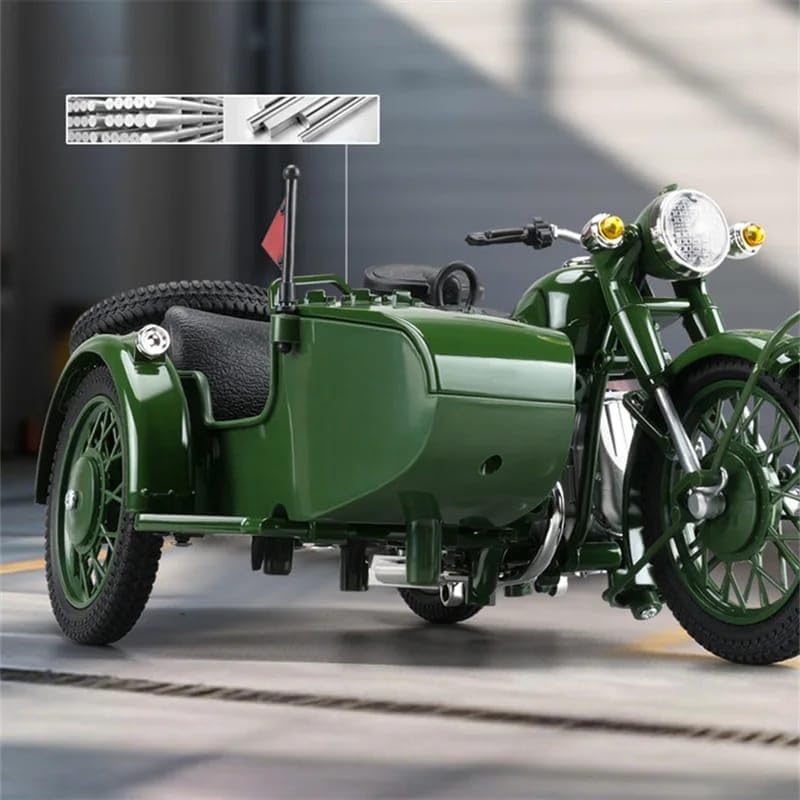 Vintage Military Sidecar Motorcycle 1:10 Diecast Metal Model – Classic Collectible Bike