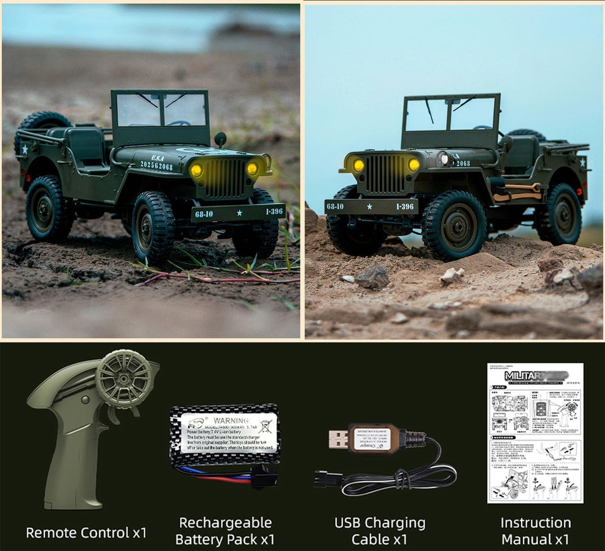 JJRC 4WD RC Military Jeep – 1:16 Scale Off-Road Army Vehicle