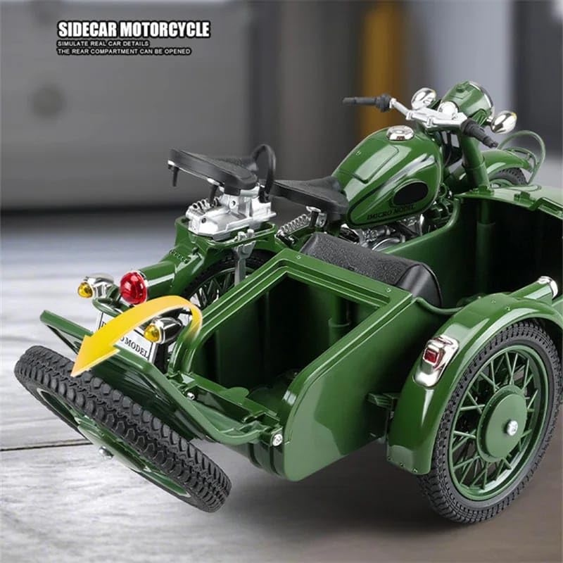 Vintage Military Sidecar Motorcycle 1:10 Diecast Metal Model – Classic Collectible Bike