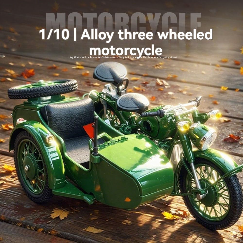 Vintage Military Sidecar Motorcycle 1:10 Diecast Metal Model – Classic Collectible Bike