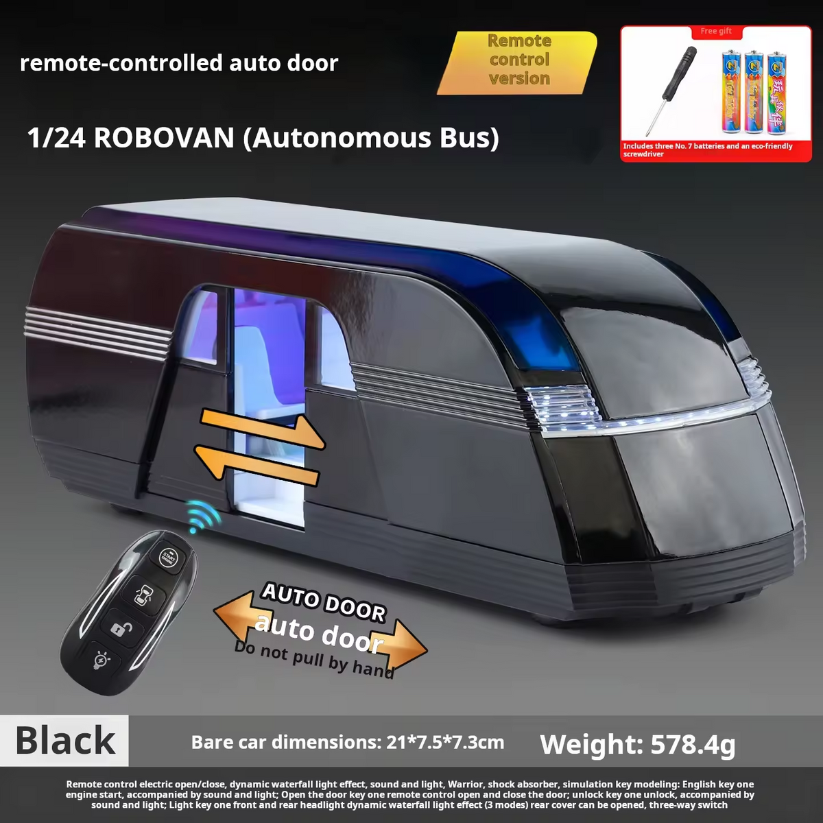 Robovan Autonomous Bus 1:24 Scale Die-Cast Model with Key Remote